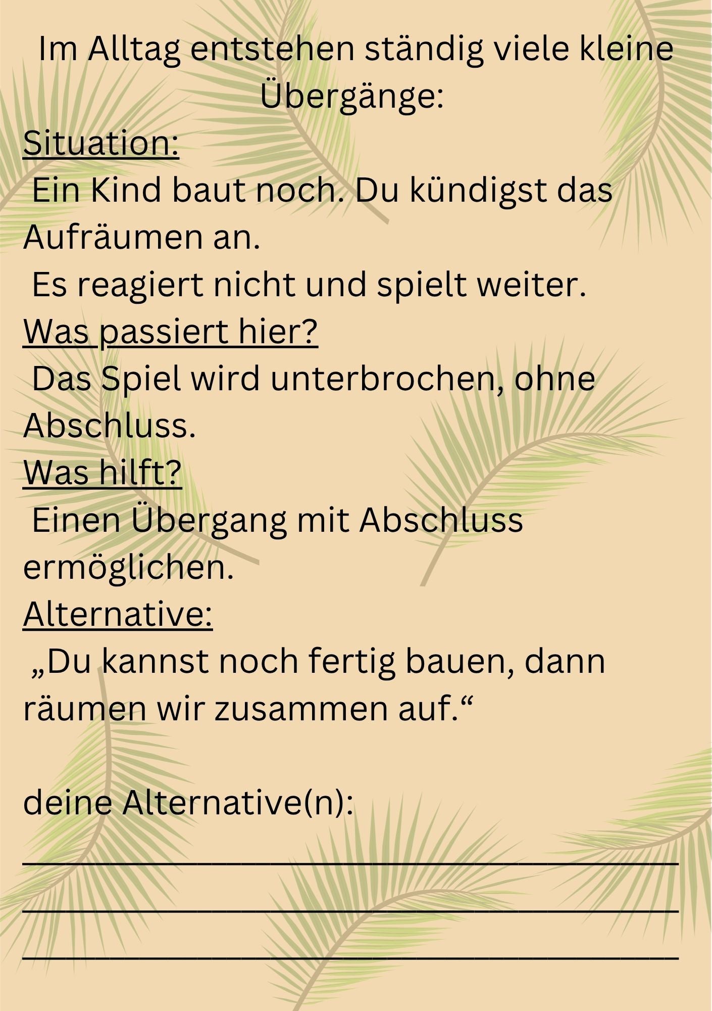 weniger Stress mehr Verbindung - Übergänge begleiten- Workbook